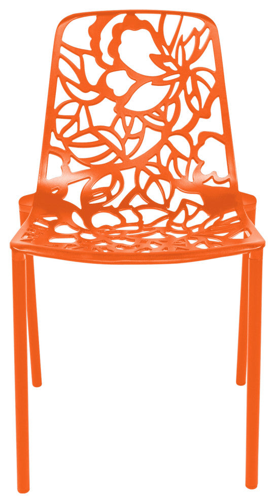 LeisureMod Devon Modern Outdoor Stackable Aluminum Dining Chair, Set of 4, Orange