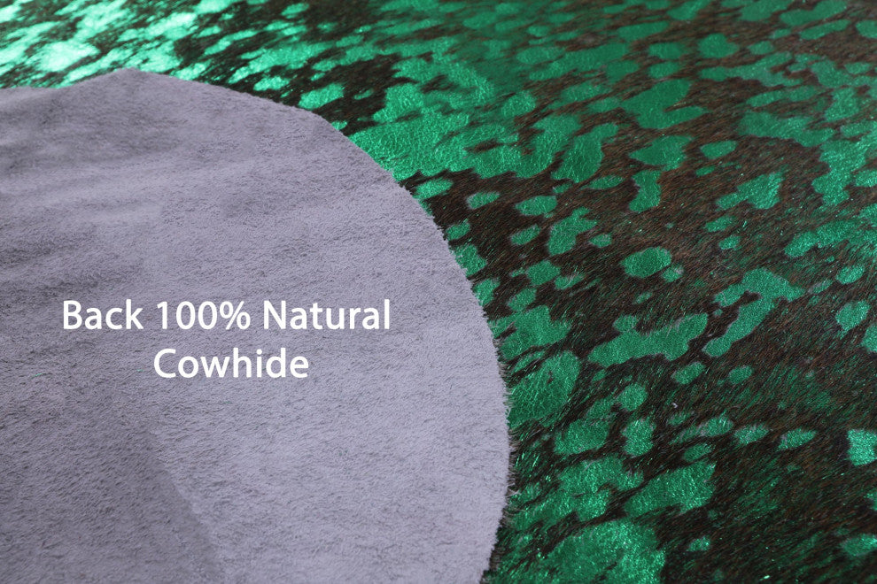 6' 7" X 6' 7" Green Metallic Cowhide Rug C2167