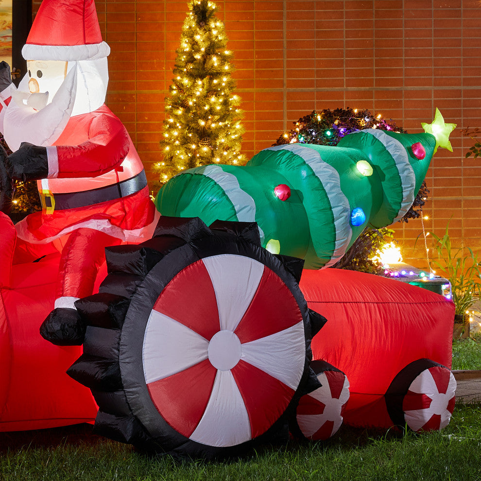 11FT Lighted Inflatable Santa on Tractor Decor