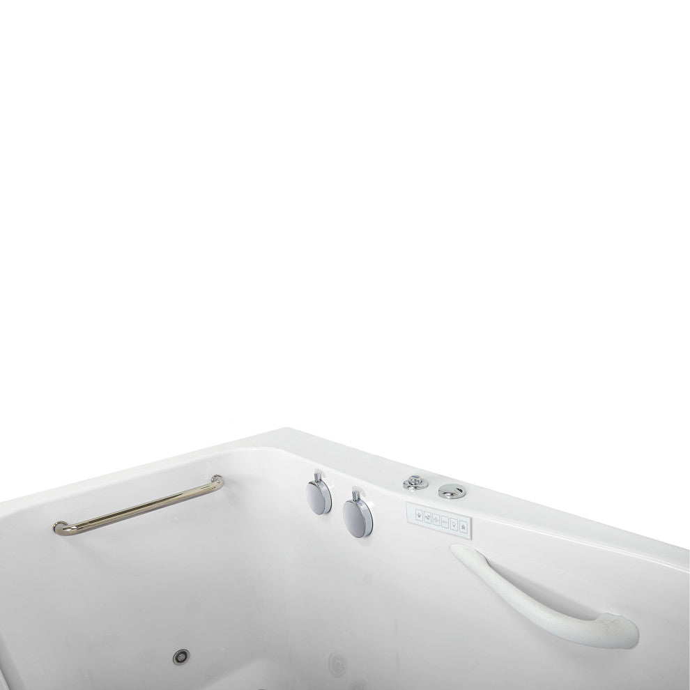 Ella Shak 36"x72" Air + Hydro + Foot Massage Walk-In tub, Outward Door, 2 Drains, No Faucet, Left Drain Heated Seat