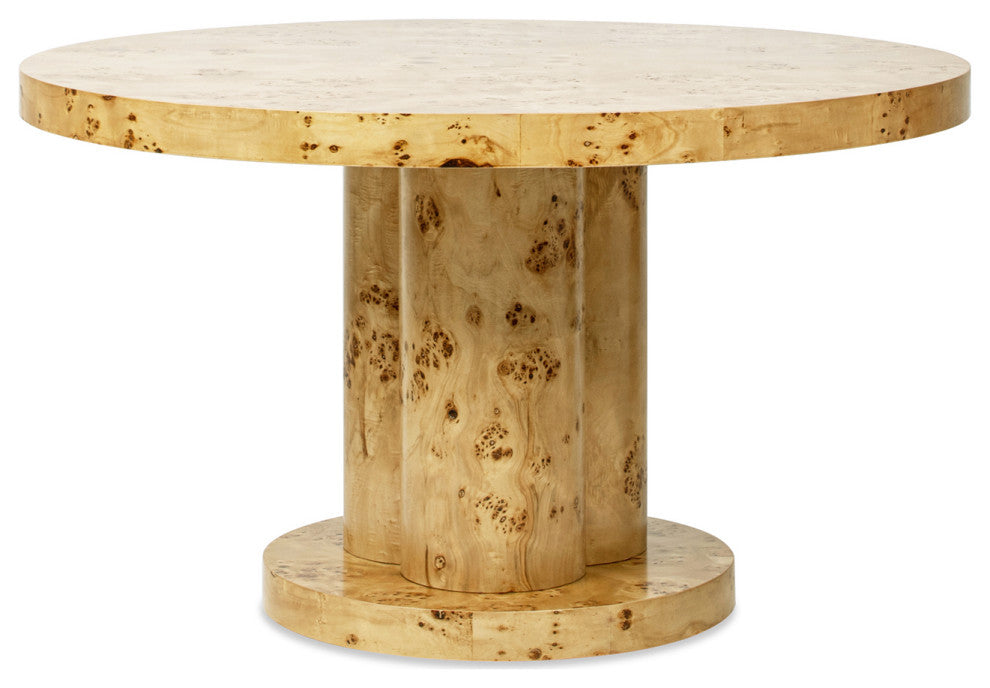 Nebula 51" Japandi Burl Wood Round Dining Table, Warm Natural Brown