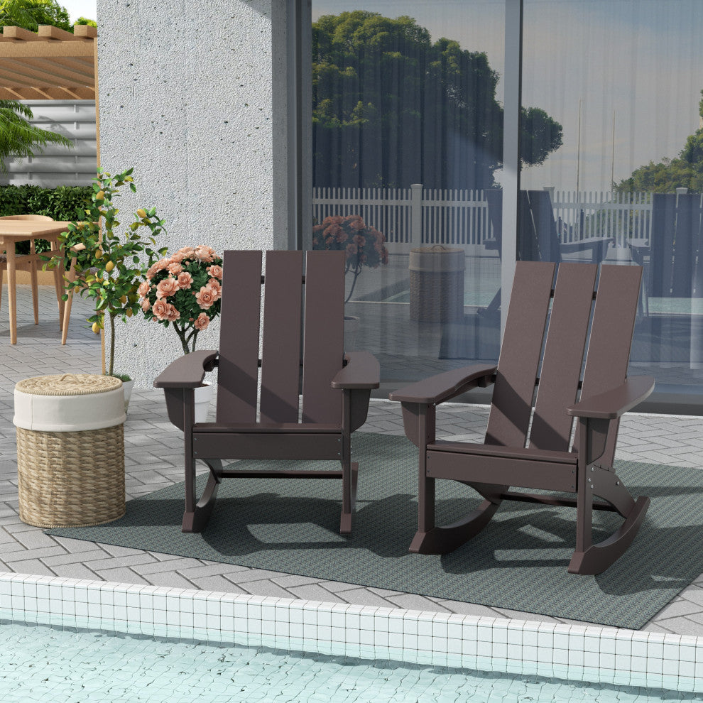 WestinTrends Set of 2 Modern Adirondack Outdoor Rocking Chairs, Dark Brown