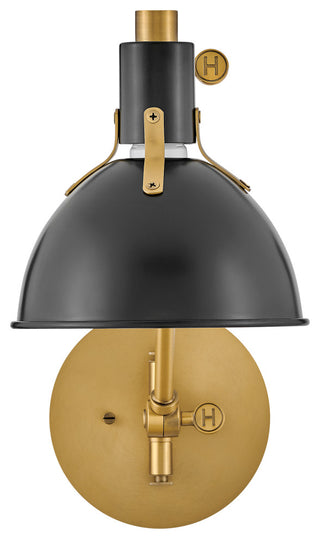 Hinkley 7" Argo Single Articulating Wall Sconce, Satin Black + Heritage Brass