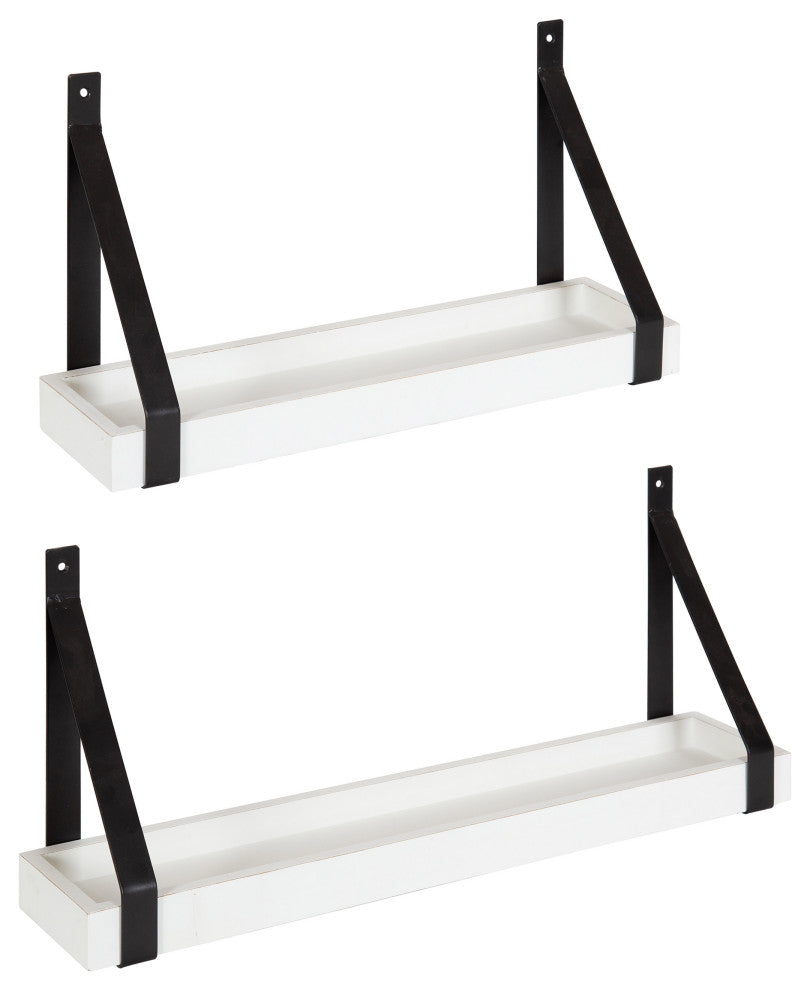 Sudbury Wood and Metal Wall Shelf Set, White/Black 2 Piece