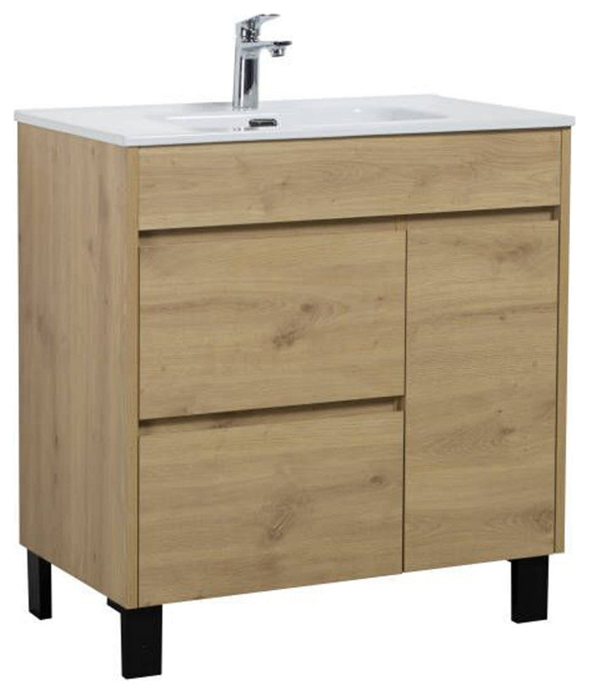 Alma Grace Natural Oak finish Freestanding Vanity With Porcelain sink, 36"