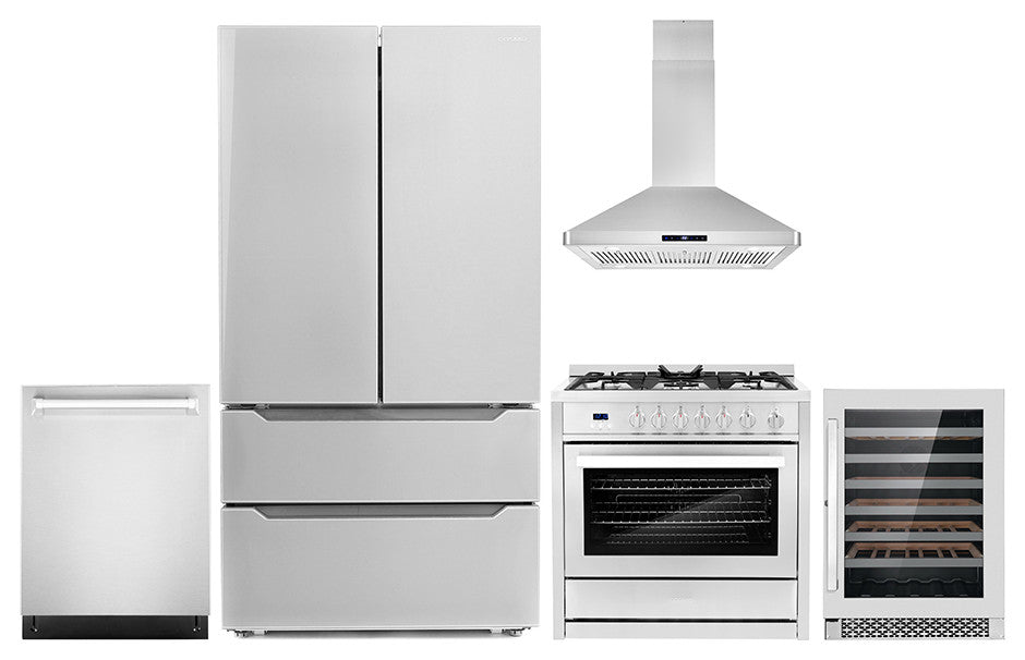 5PC Kitchen Package with 36" Freestanding Gas Range & 36" Island Range Hood