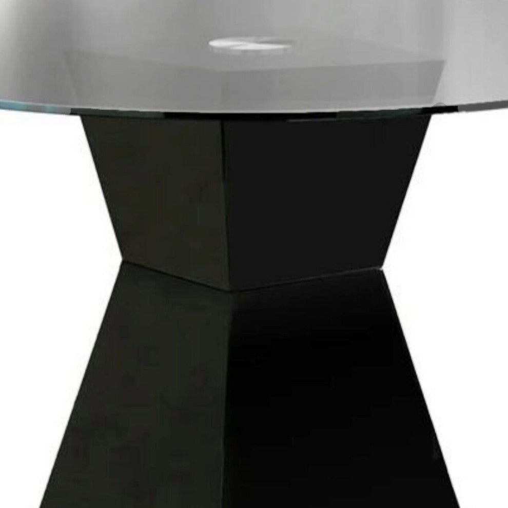 Benzara BM208996 Round Glass Dining Table With Square Pedestal Base, Black