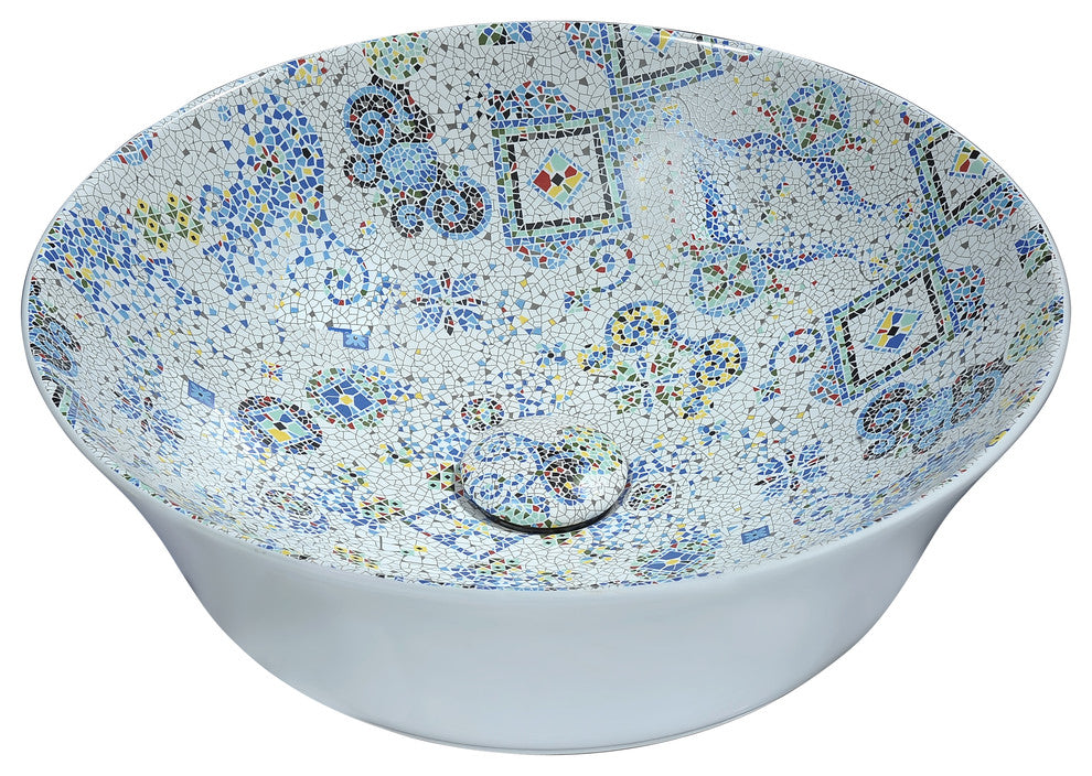 Byzantian Series Ceramic Vessel Sink, Mosaic White