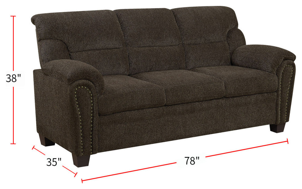 Upholstered Sofa With Nailhead Trim, Brown