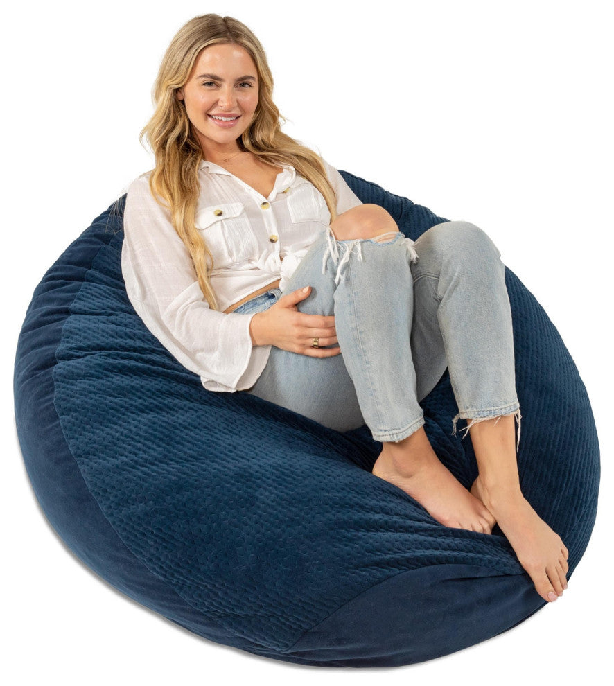 Jaxx Koku, Designer Two-Tone Bean Bag Chair, Quilted Microvelvet, Indigo