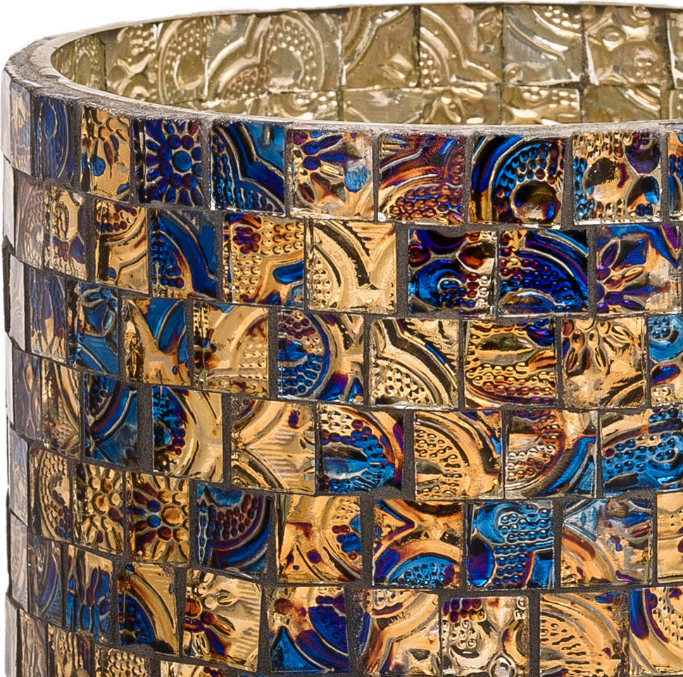 Cylindrical Mosaic Glass Votive Candle Holder