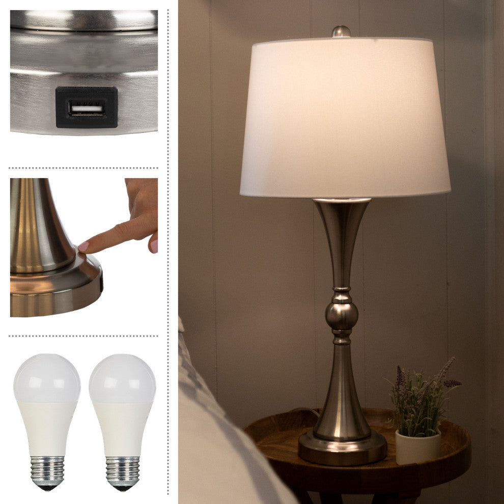 Set of 2 Table Lamps With USB Charging Ports, Touch Control, and LED Bulbs