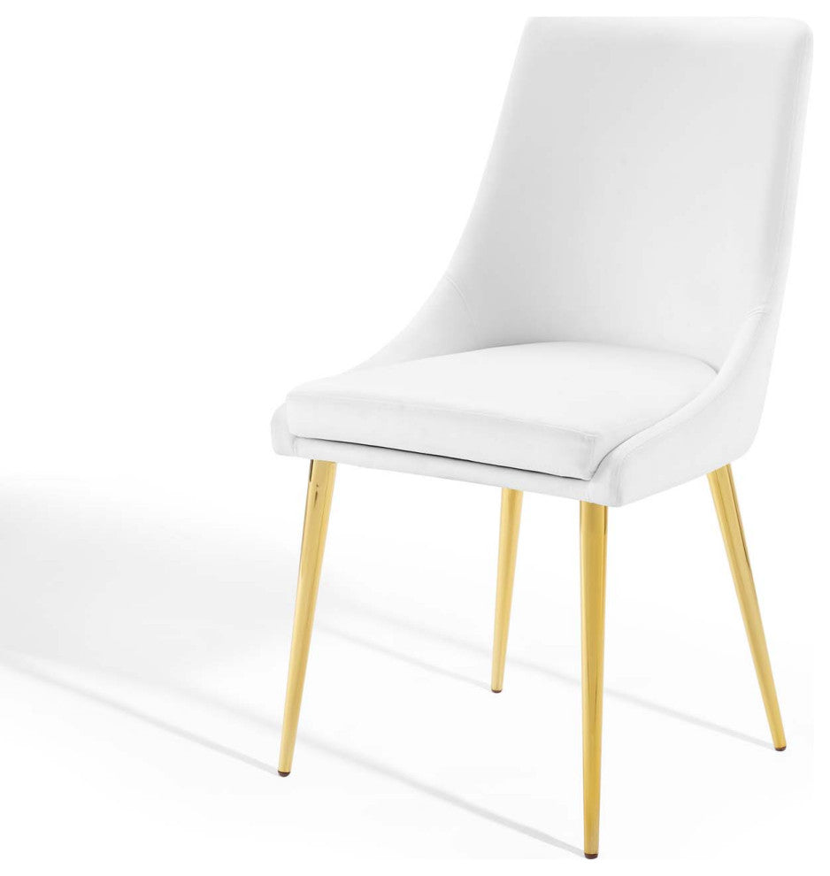 Side Dining Chair, Velvet, Metal, White, Modern, Bistro Restaurant Hospitality