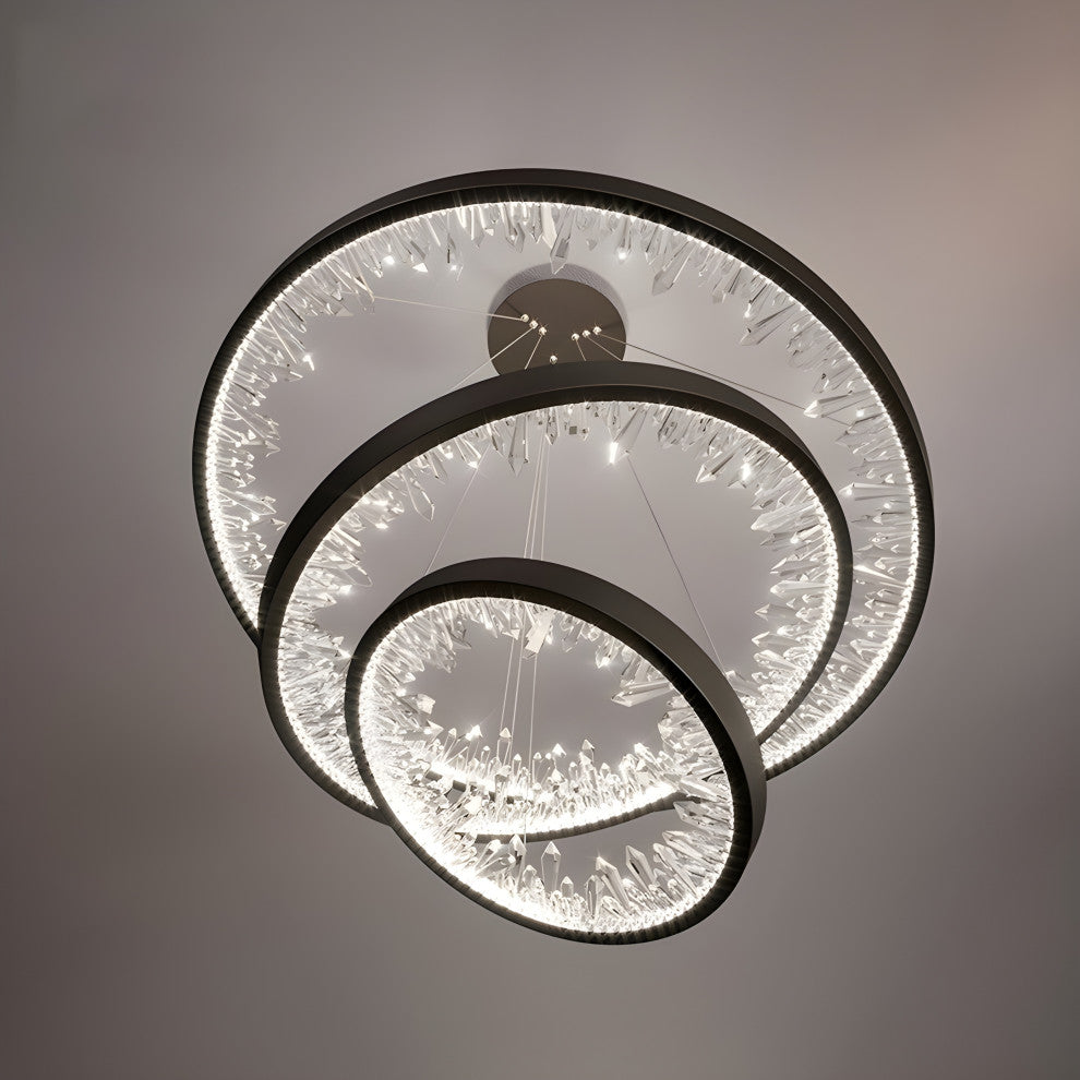 Altidona | Black Rings Modern Crystal Creative Luxury Hanging Led Chandelier, 3 Rings 1 Base
