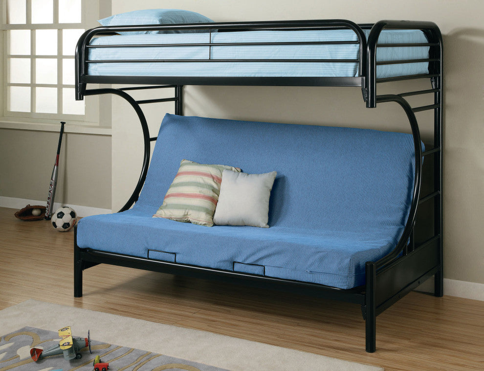 Twin Over Futon Bunk Bed, High Gloss Black