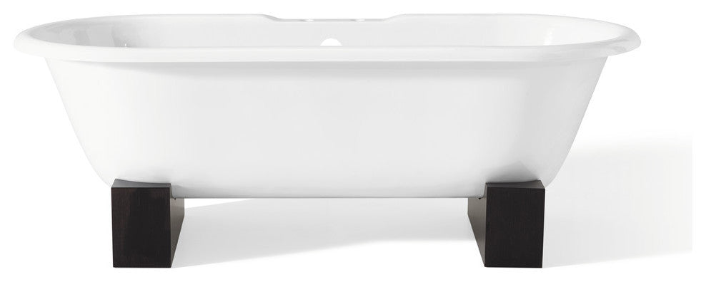 Cheviot Products Regal Cast Iron Bathtub With Wooden Base and Faucet Holes