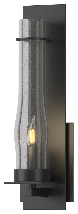 New Town Large Hurricane Sconce, Black, Seeded Clear Glass