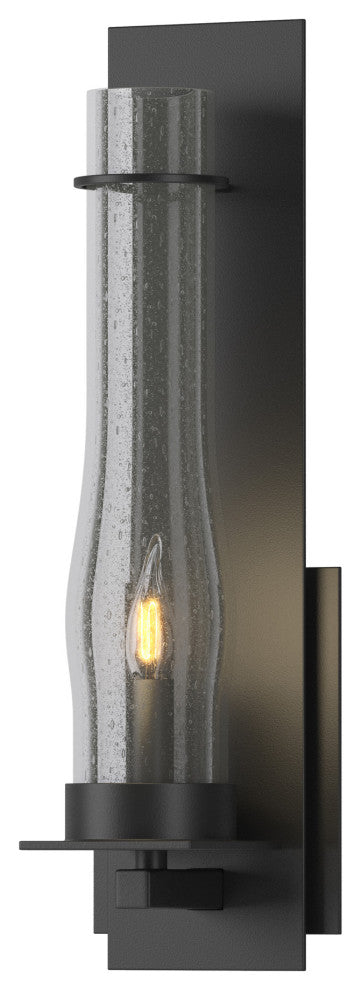 New Town Large Hurricane Sconce, Black, Seeded Clear Glass