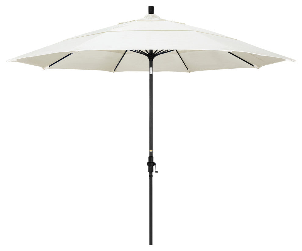 11' Matted Black Collar Tilt Lift Fiberglass Rib Aluminum Umbrella, Sunbrella, Canvas