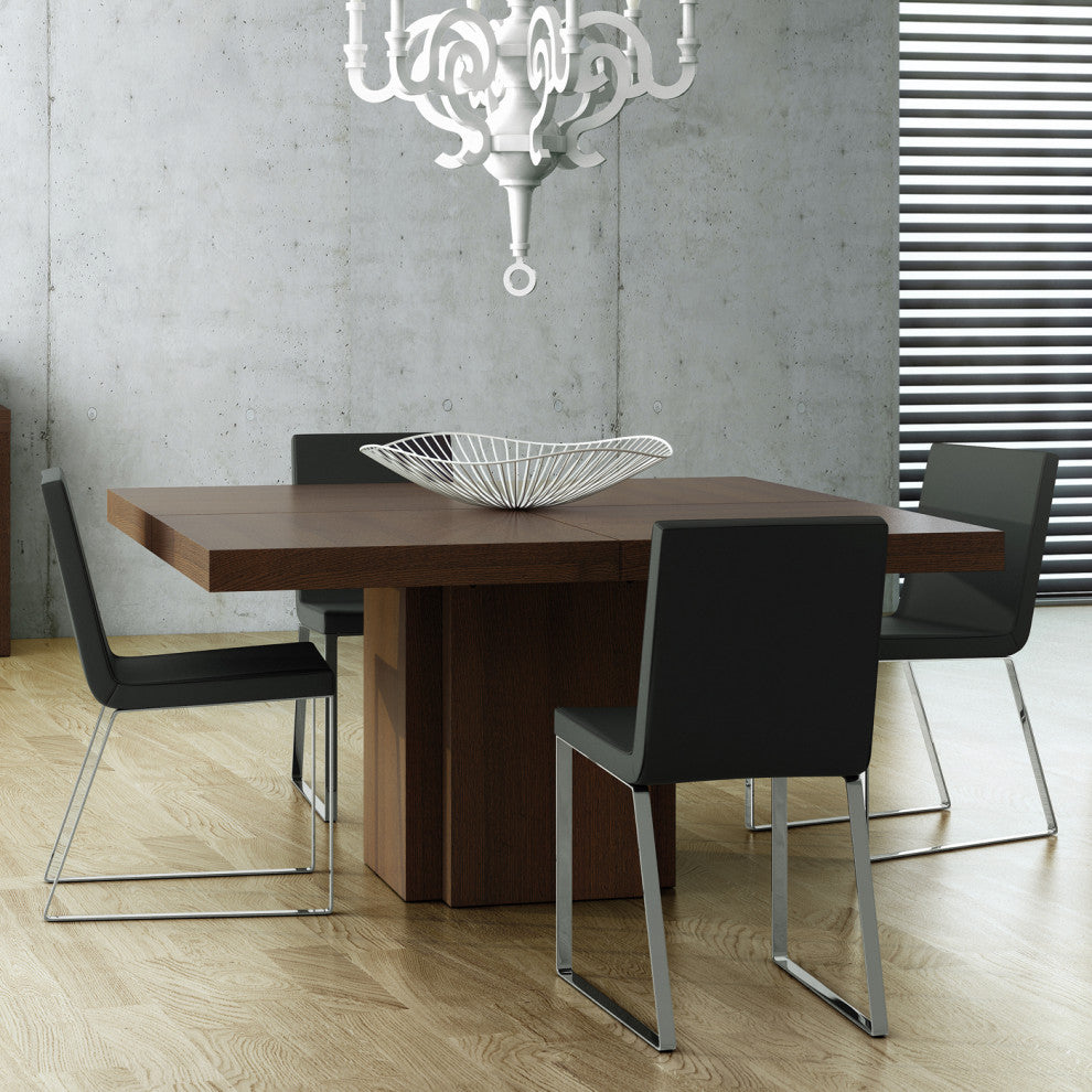 Contemporary Square Wood Dining Table, Chocolate