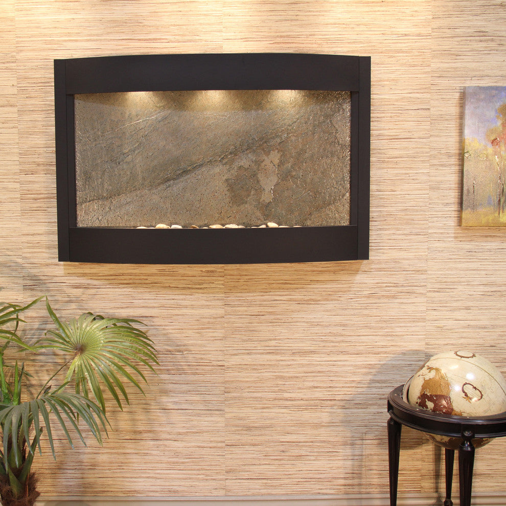 Calming Waters Wall Water Fountain, Green Featherstone, Textured Black