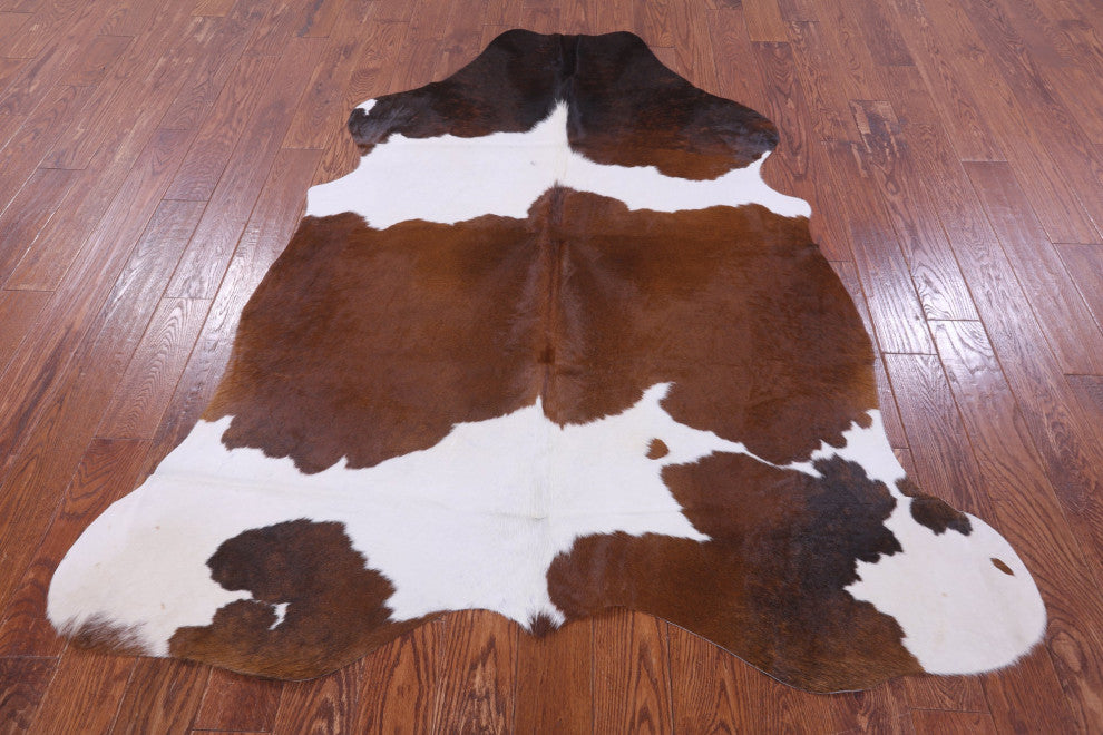 6' 11" X 5' 9" Brown and White Natural Cowhide Rug C2205