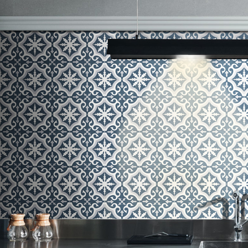Argana Handmade Cement Tile, Navy Blue/Gray, Sample