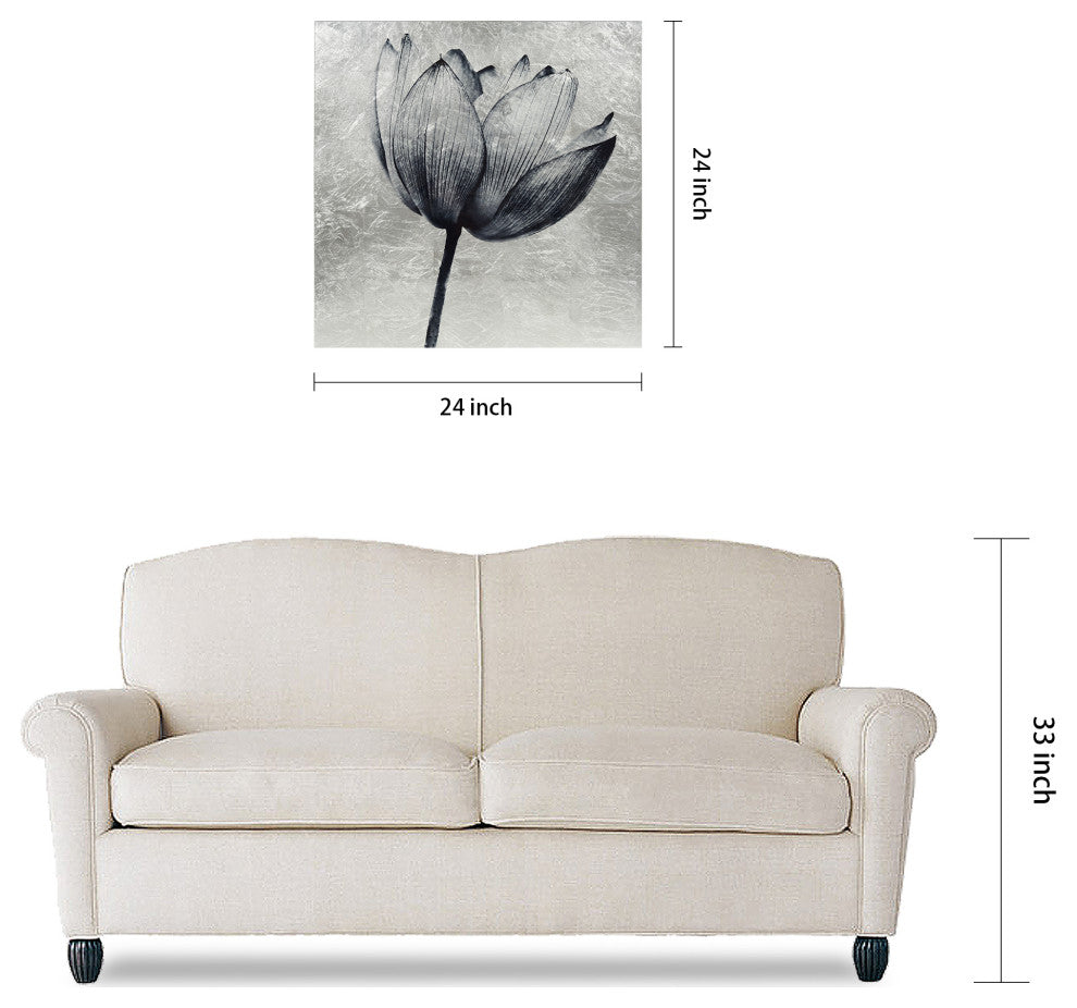 "Lotus" Reverse Printed on Tempered Glass With Silver Leaf Wall Art