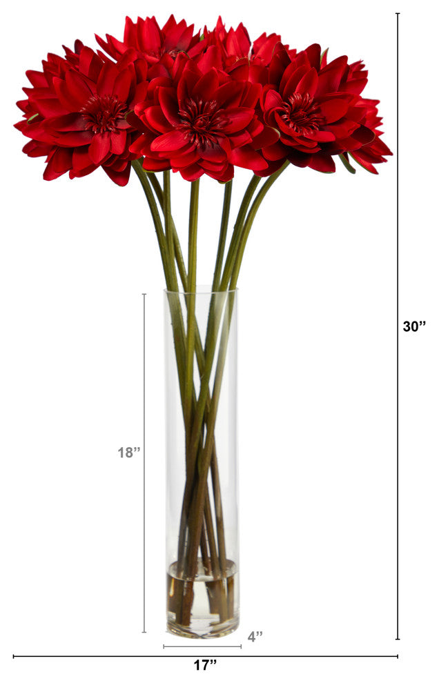 30" Lotus Artificial Arrangement, Cylinder Vase