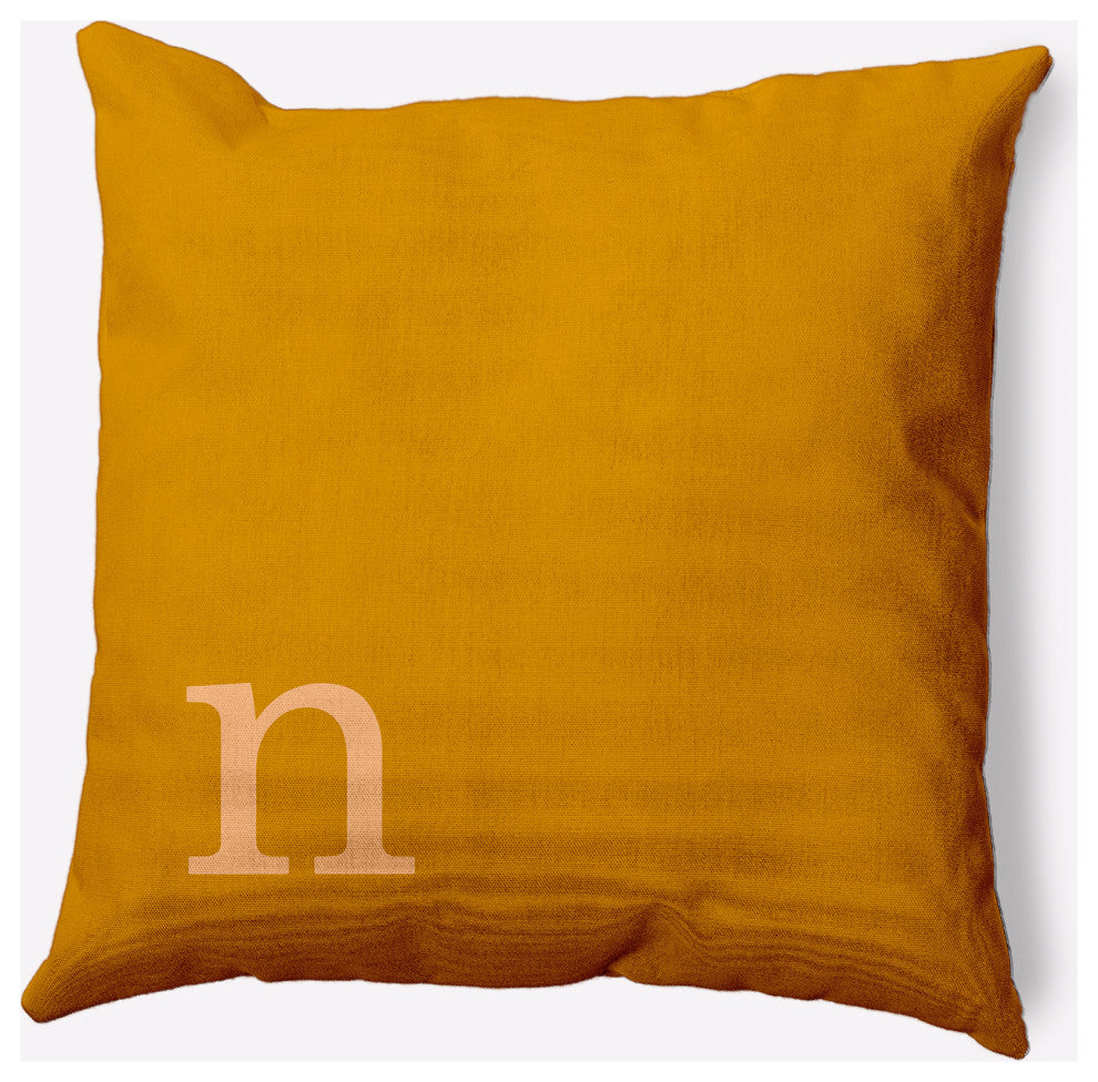 18" x 18" Modern Monogram Indoor/Outdoor Polyester Throw Pillow, Autumn Gold