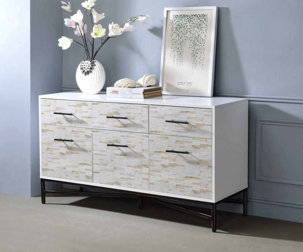 HomeRoots 18" X 54" X 30" White Weathered Wood Pattern Metal Console Table