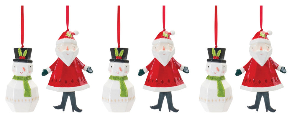 Whimsical Santa and Snowman Ornament, 6-Piece Set