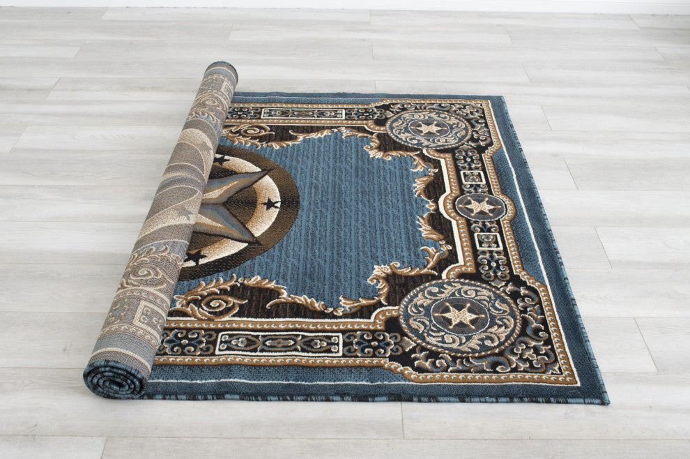 Allstar Western Area Rug Texas Star design, Blue, 5x7