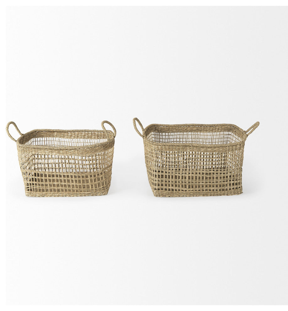 Set of Two Brown Wicker Storage Baskets
