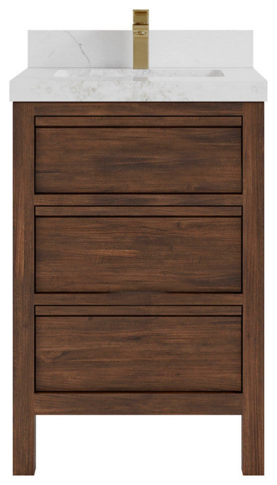 Elizabeth 24 Single Sink Bath Vanity in Dark Walnut Teak 2" Calacatta Nuvo