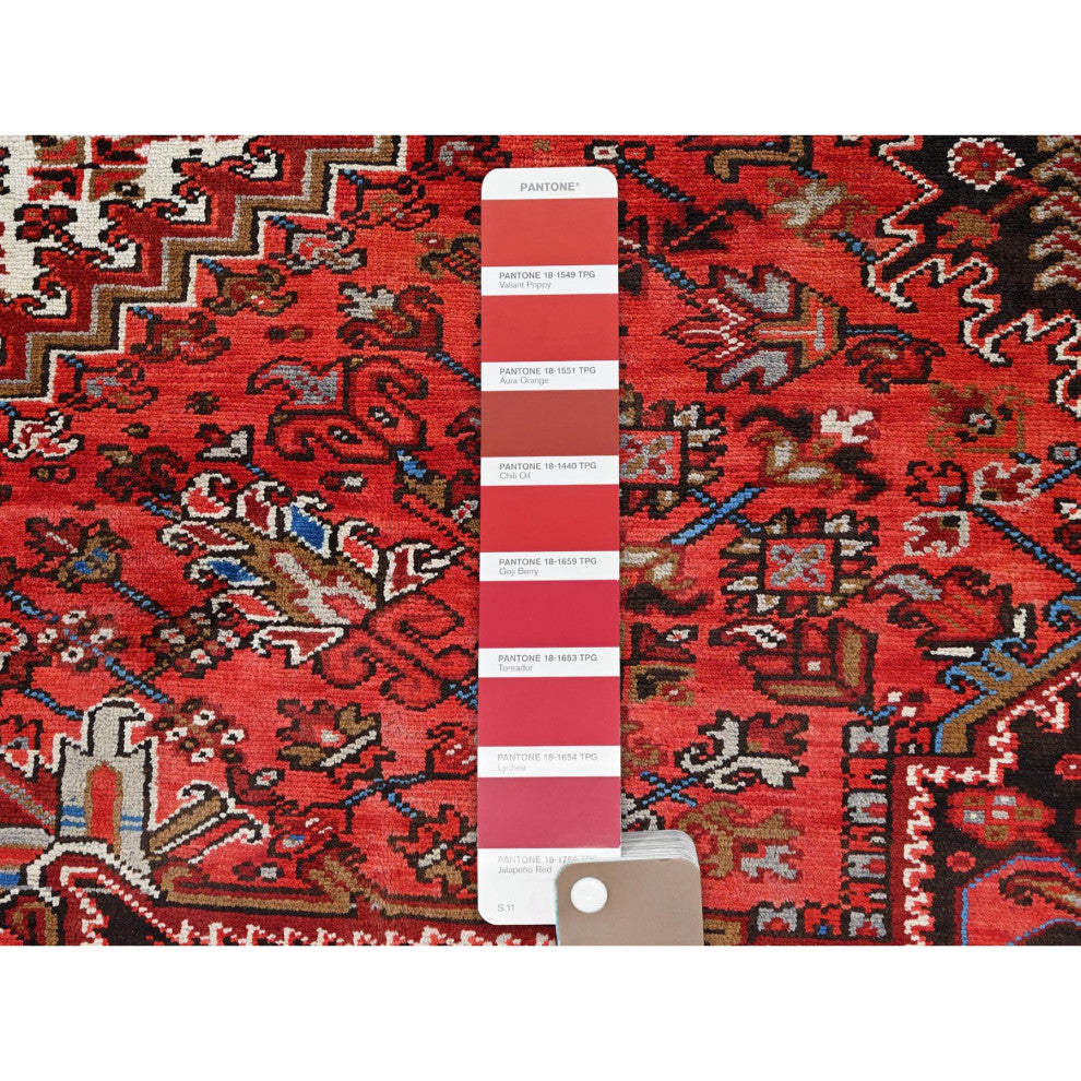 Imperial Red Pure Wool Hand Knotted Semi Antique Persian Heriz Rug 9'8"x12'9"