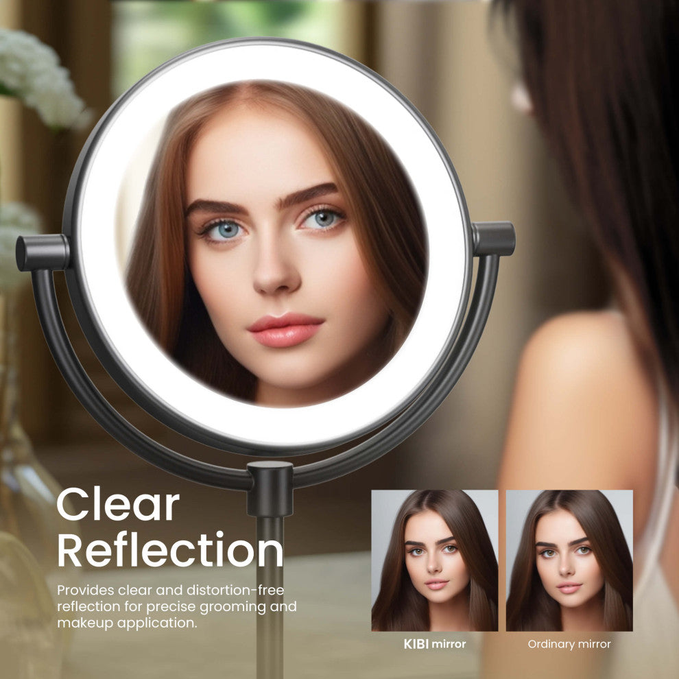 Circular LED Free Standing Magnifying Make Up Mirror, Matte Black