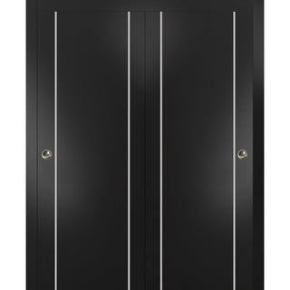 Bypass Doors 48 x 84 | Planum 0410 Matte Black with  | Sturdy Rails