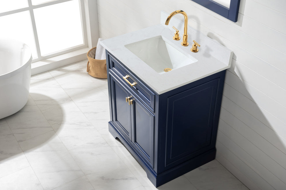Milano Bathroom Vanity, Gray With White Quartz Top, Blue, 30", Non-Modular, Single Sink