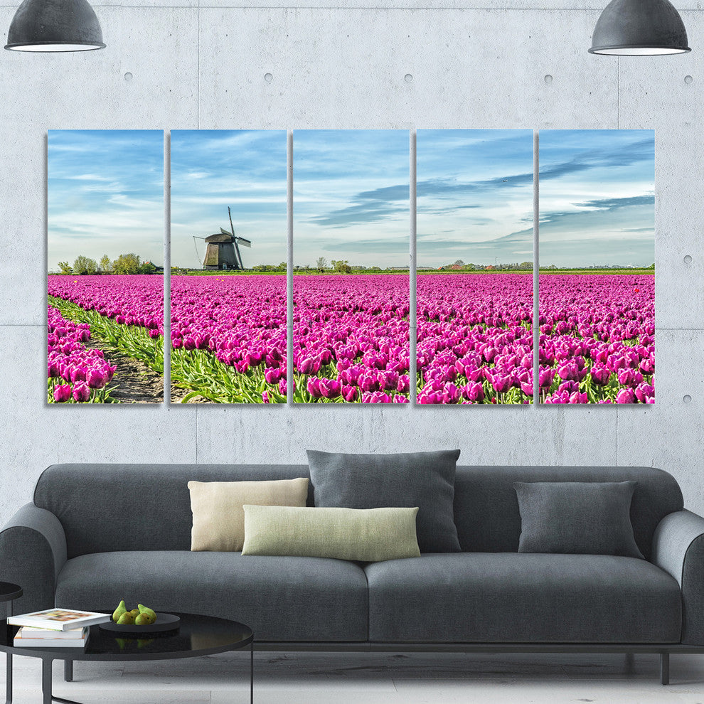 Traditional Holland Countryside, Landscape Canvas Art Print, 60"x28", 5 Panels