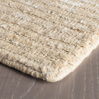 Cut Stripe Ivory Hand Knotted Viscose/Wool Rug, Ivory, 5' x 8'