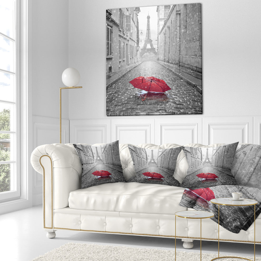 Eiffel View from Paris Street Cityscape Photo Throw Pillow, 16"x16"