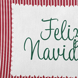 Feliz Navidad Ticking Accent Pillow, Haute Red, 16"x16"
