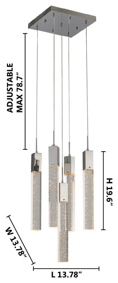 Crystal Cascade Multi-Light Pendant, Chrome