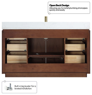 San Bath Vanity with Stone Top, Natural Walnut, 60" Single Sink, Single Vanity, No Mirror