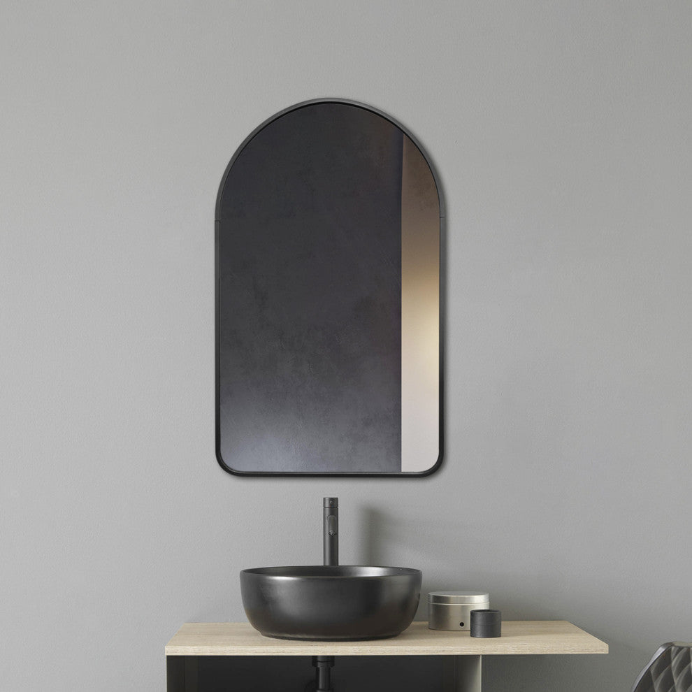 Rita Arch Metal Framed Wall Bathroom Vanity Mirror, Black, 19.6" X 31.5"