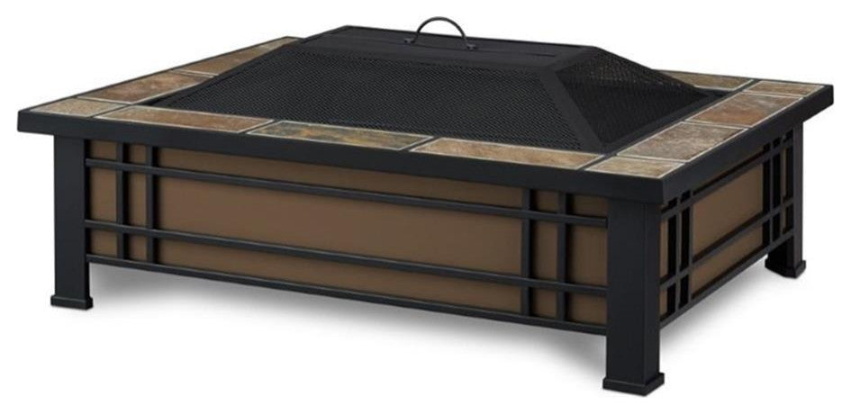 Real Flame Hamilton Wood Burning Fire Pit in Natural Slate Tile