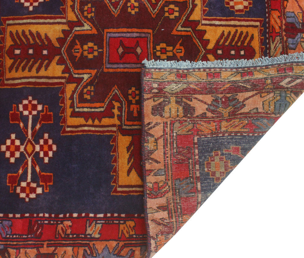 Fine Vintage Distressed Gertrude Navy/Red Runner, 3'5x10'0
