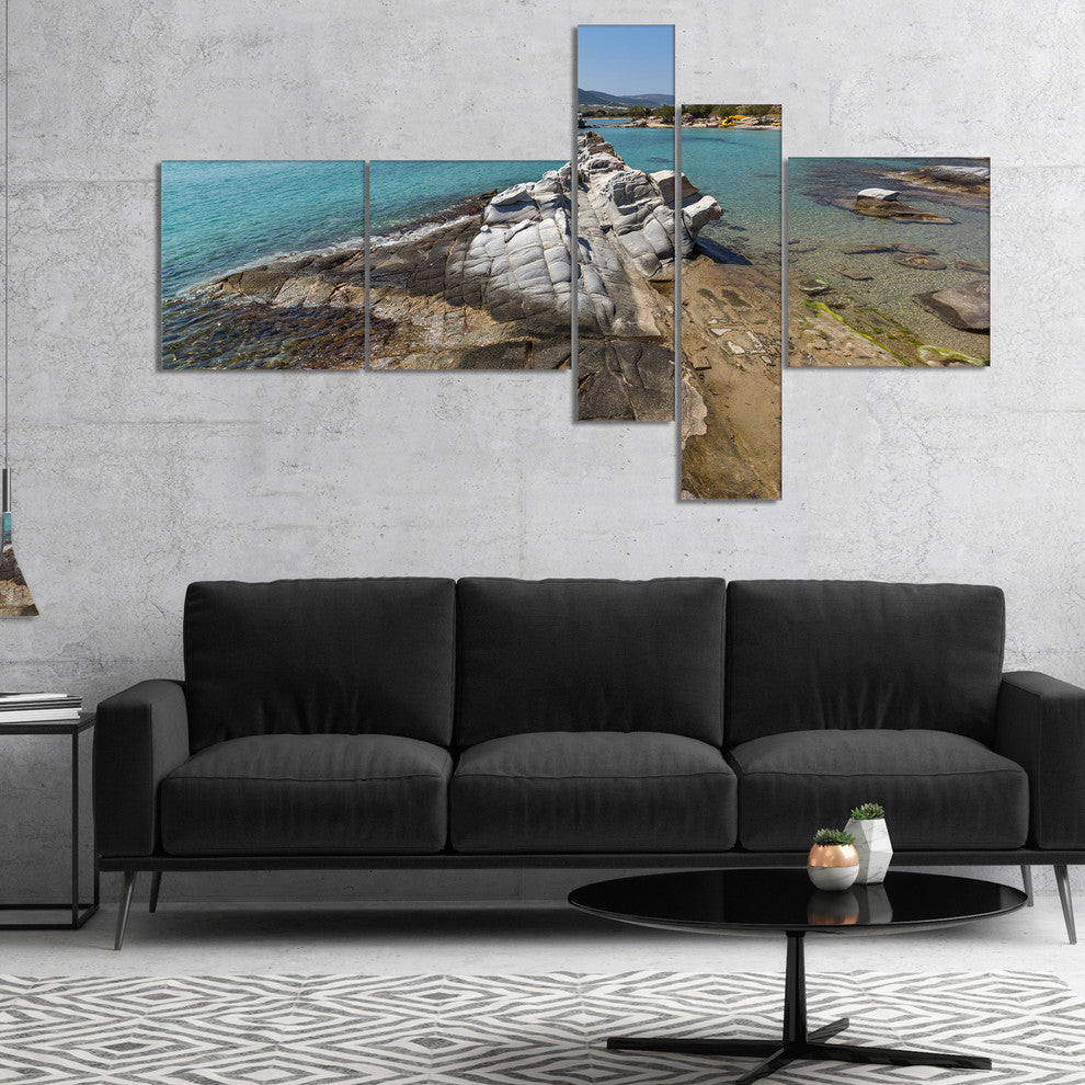 Clean Waters and Rock Formations, Landscape Canvas Art, 60"x32", 5 panels