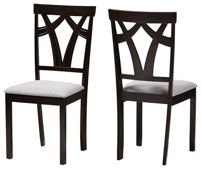 Sylvia Modern Gray Fabric and Dark Brown Finished Dining Chair, Set of 2